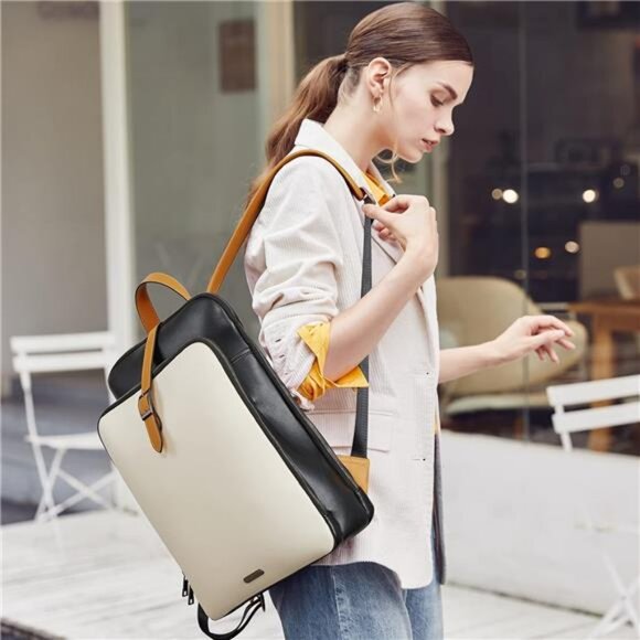 CLUCI Leather Backpack for Women, 15.6 inch Laptop Bag, Large Genuine Work main image 5